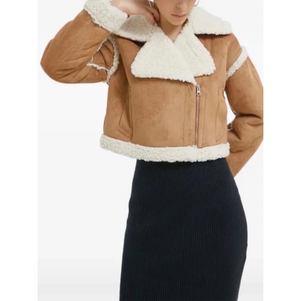 $282 Abercrombie & Fitch Vegan Suede Plush Faux Shearling Cropped Biker Jacket M